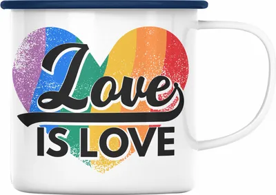 Produktbild von Trendation - LGBT Emaille Tasse Geschenk für Schwule Lesben Transgender Regenbogen Lustige Grafik Regenbogen Love Is Love (Blau)