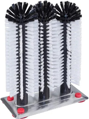 Image de BÜMAG eG Brosse à verres professionnelle à 3 colonnes (18/24/18 cm) - avec grande ventouse en aluminium - Brosse à verres - Brosse pour laver les verres