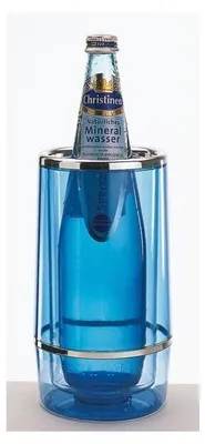 Produktbild von APS 36034 Flaschenkühler, Polystyrol, Rand verchromt, doppelwandig, Ø außen 12 cm, Ø innen 10 cm, Höhe 23 cm, blau-transparent