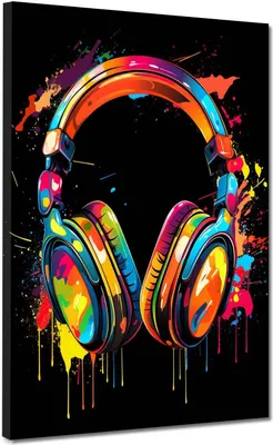 Produktbild von Kopfhörer Pop Art Leinwandbild Wandbild Dekoration Kunst XL: 90x120x4cm