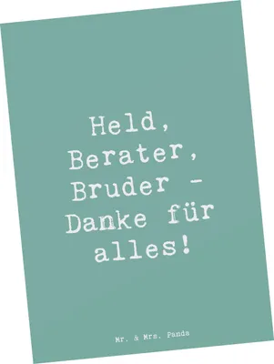 Produktbild von Mr. & Mrs. Panda Postkarte Spruch Held Bruder - Meeresbrise - Geschenk, Wertschätzungsgeschenk, Ansichtskarte, Ansichtskarten, Liebe, Kunstkarten, Bedanken, Postkarten