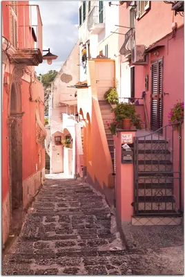 Produktbild von Wallario Outdoor-Poster für Garten oder Balkon, Motiv Südländische Gasse- Italien bei Sonnenschein, in ca. 61 x 91,50 cm