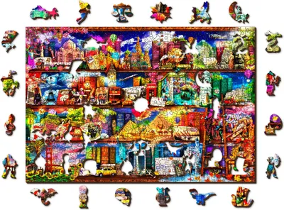 Obrázek produktu pro WOODEN CITY Dřevěné puzzle Police na knihy o cestování 505 dílků