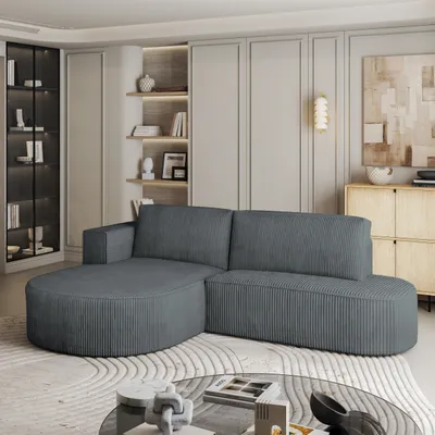 Produktbild von Masseno Ecksofa CORTIO P L-S mit Schlaffunktion L-Form, Sofa mit Bettkasten, Wohnzimmersofa, Couch, Soffa, Bettsofa, Couchgarnitur- Grau, POSO 60