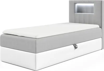 Produktbild von MEBLINI Kinderbett mit Bettkasten - Gepolstert Einzelbett mit Matratze - Polsterbett mit Stauraum - Bett mit Kopfteil - Stauraumbett - GARETH 1 - 100x200 Rechts - H3/Grau Samt