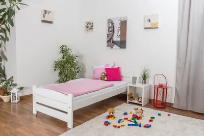 Produktbild von Kinderbett / Jugendbett Buche massiv Vollholz weiß lackiert 118, inkl. Lattenrost - Abmessung 90 x 200 cm