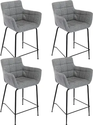 Produktbild von Barhocker 4er Set, Bistrohocker mit Lehne & Metallbeinen, Grau | Barstuhl aus Frottee, Bar Stool Polsterhocker Tresenhocker für Küche & Bistro