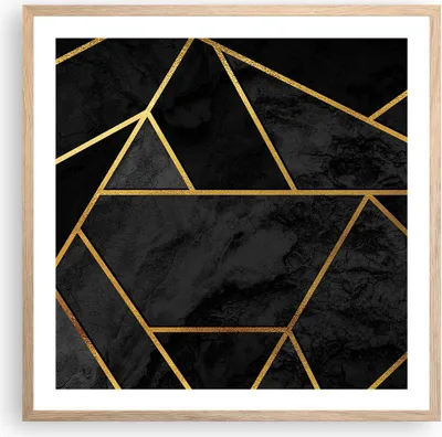 Produktbild von Gerahmtes Poster - Rahmen in heller Eiche - Abstraktion Gold Schwarz - 60x60 cm - Wand Bild - Wanddeko - Wandbilder - Wandposter - Bilderrahmen - Bilder - Kunstdruck - Wandbild - P2NAC60x60-4358
