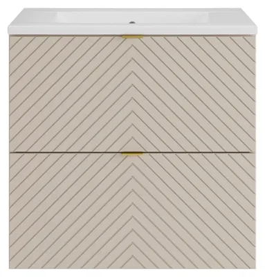 Produktbild von Hängender Badezimmerschrank im Fischgrätenmuster mit Einbauwaschbecken – beige – 60 cm – DORIONI