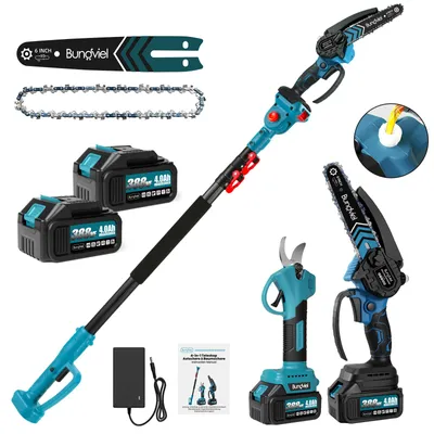 Produktbild von Akku Hochentaster 4-in-1 Bürstenloser Elektro Teleskop Hochentaster Astsäge Gartenschere mit 2× Akku, 2m Stangenlänge, Kompakte Hochentaster zum Baum
