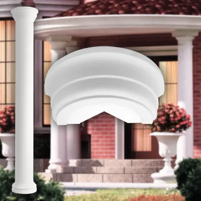 Produktbild von PRESTIGE DECOR Kapitell für Halbsäulen 380x190x130mm Säulenknauf Kunstharzputz weiß, Fassadenverkleidung aussen Pfeiler Wandverkleidung (Kapitell LC101-1H, halbrund)