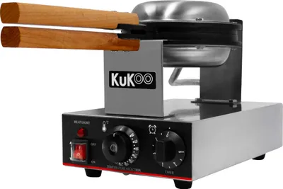 Obrázek produktu pro KuKoo Profi – vaflovač z nerezové oceli s funkcí otáčení, pro silné vafle, nepřilnavé desky, teplota 50–250 °C, automatický regulátor teploty, časovač 1–5 min, dřevěná rukojeť s chladným povrchem, servírovací kleště , 1000 W