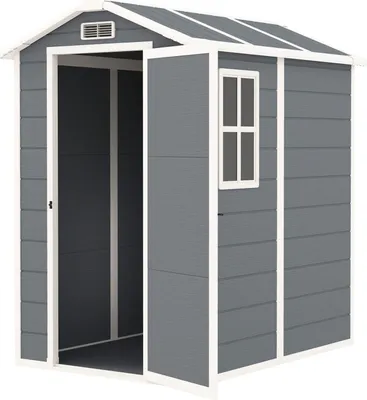 Produktbild von Gerätehaus 2,1m², Wasserdicht Gartenhaus mit Boden Pultdach, 131x186x198/172 cm, Geräteschuppen mit Abschließbar Tür, Fenster Fahrradgarage, Gartenschrank aus Alu, für Hinterhof, Garten, Grau |