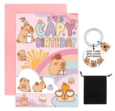 Productafbeelding van Capybara verjaardagset met kaart en sleutelhanger