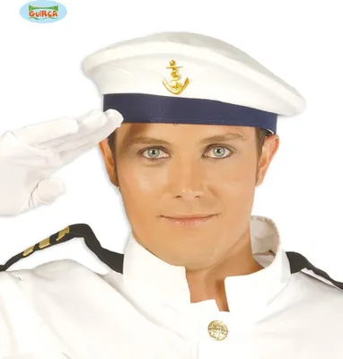 Produktbild von Matrosen Anker Maritim Kostüm Kappe Karneval Kapitänsmütze Marine Zubehör Fasching Blau Weiß, Farbe: Weiß