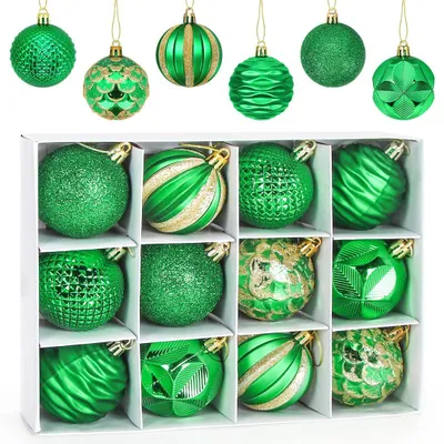 Weihnachtskugeln, grün, 6 cm, 12 Stück, Kunststoff, glänzend