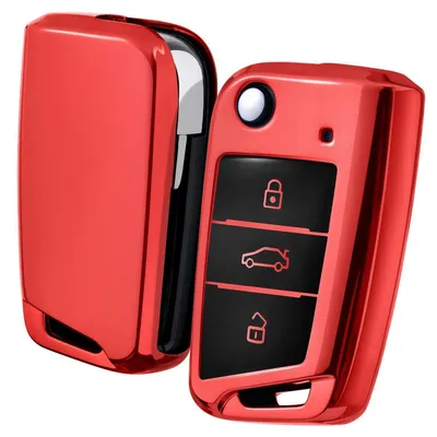 Zdjęcie produktu dla Etui na kluczyk samochodowy VW Golf 7, Polo, Tiguan, Skoda, czerwone, TPU, 3 przyciski