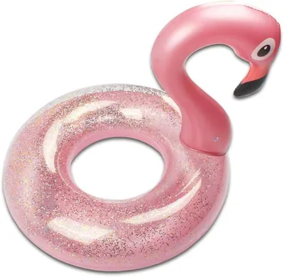 Imagen del producto de Flotador inflable con forma de flamenco, 70 cm, con brillo, para piscina