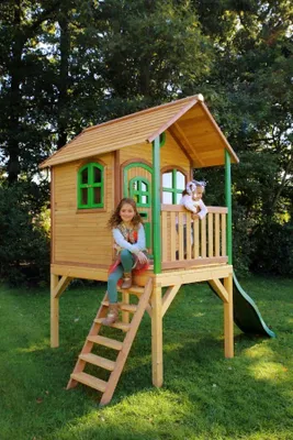 Imagen del producto de AXI Laura Casa infantil de Madera  con Tobogan Verde | Casita de Juegos para ninos de Jardin / exterior | Parque infantil en Marron y Verde