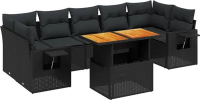 Produktbild von vidaXL 8-tlg. Garten-Sofagarnitur mit Kissen Schwarz Poly Rattan