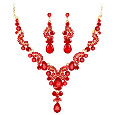 Produktbild von s Schmuckset mit Wassertropfen und Strasssteinen für Hochzeit, Brautschmuck, Halskette, Ohrringe-5#