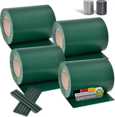 Produktbild von Juskys PVC zástena na plot z dvojitého pletiva sada 4 - 4 role á 35m x 19cm - 120 upevňovacích klipov - plotová fólia zástena na plot - zelená