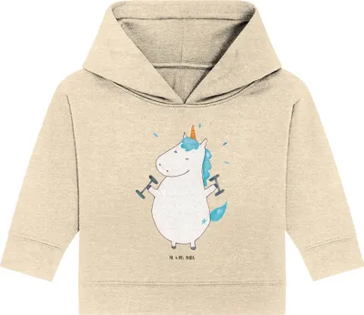 Produktbild von Mr. & Mrs. Panda Organic Baby Hoodie Einhorn Fitness 24. - 36. Monat - Natural Raw - Geschenk, Sport, Kapuzensweatshirt, Fitnessstudio, Gym, Kapuzenshirt, Unicorn