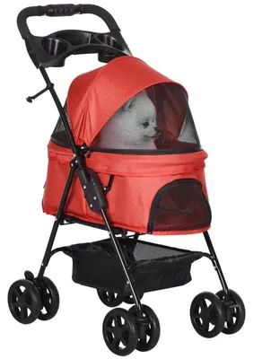 Image de Poussette pour chien, idéale pour les petits chiens – Poussette pliable pour chien | Couleur : Rouge | Dimensions : 32x52x48 cm