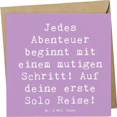 Produktbild von Mr. & Mrs. Panda Grußkarte Spruch Alleine Reisen Unternehmen - Lavendeltraum - Geschenk, Glückwunschkarte, mutiger Schritt, Vertrauem, Reise, Klappkarte, doppelkarte