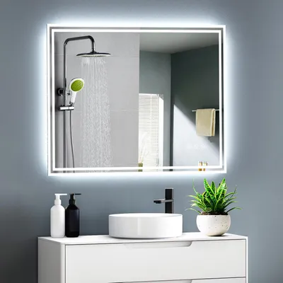 Produktbild von GIMBELEN LED-Badspiegel 80x60 cm, mit Steckdose, 3 Lichtfarben, Antibeschlag, Speicherfunktion, Silber