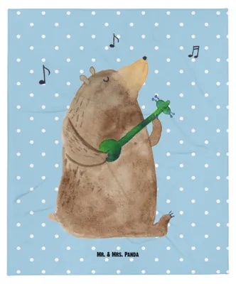 Produktbild von Mr. & Mrs. Panda Sofadecke Bär Gitarre - Blau Pastell - Geschenk, Decke, Bettdecke, Bettüberwurf, Flauschige, Plüschdecke, Teddy