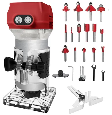 Akku-Oberfräse 800W bürstenlos, 6 Geschwindigkeiten, 15 Fräser