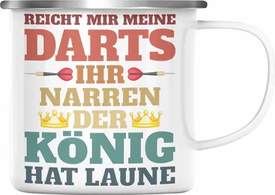 Produktbild von Trendation - Dart Emaille Tasse Dartpfeil Reicht Mir Meine Darts Spruch Männer Dart-Spieler Geschenkidee (Silber)