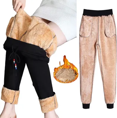 Obrázek produktu pro ASKSA Dámské kalhoty na běhání Teplé sportovní kalhoty s fleecovou podšívkou Sherpa Zimní tepláky Běžecké kalhoty s kapsami, černé, 4XL
