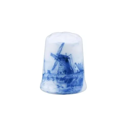 Image de Dé à coudre en porcelaine « Moulin à vent de Delft » avec décor doré
