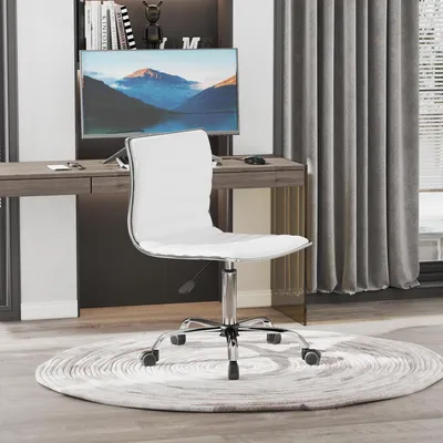 Immagine prodotto di okwish Sedia girevole da lavoro, sedia da ufficio con sedile e schienale, sgabello da lavoro, letto imbottito, sedia cosmetica con 5 ruote in nylon, bianco