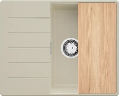 Produktbild von PRIMAGRAN Spülbecken Beige 62x50cm, Granitspüle 1 Becken + Ablauf-Set + Schneidebrett, Küchenspüle ab 45er Unterschrank - Kopenhagen