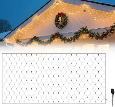 Obrázek produktu pro LED světelný řetěz LARS360, solární, 6 x 2 metry, 280 LED diod, teplá bílá barva, vánoční osvětlení s dálkovým ovládáním, 8 režimů svícení, časovač a paměťová funkce