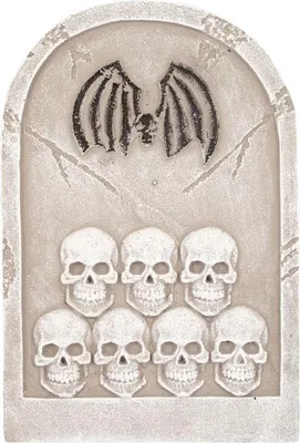 Produktbild von Halloween Grabstein Deko - Totenkopf und Fledermaus 52cm