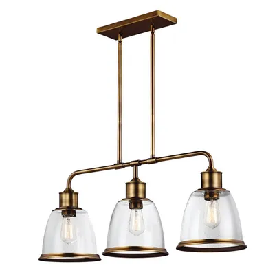 Image de Lustre Hobson en laiton vieilli, 3xE27x60W, verre, dimensions : 149,2 x 91,4 x 24 cm, IP20, Feiss