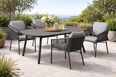Produktbild von Destiny LUCCA SAN MARINO Sitzgruppe 4 Sessel + Tisch 180x90cm, halboval, grau