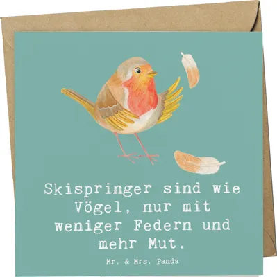 Produktbild von Mr. & Mrs. Panda Deluxe Karte Skispringen Mut - Meeresbrise - Geschenk, anlasskarte, faltkarte, Sportler, Geschenke, Sport, Teamsport, Skisport, doppelkarte, Grußkarte