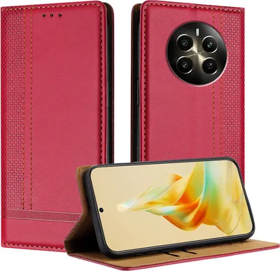 Obrázek produktu pro Pouzdro na mobilní telefon pro Realme 12+ kožené flipové ochranné pouzdro s funkcí stojánku červené
