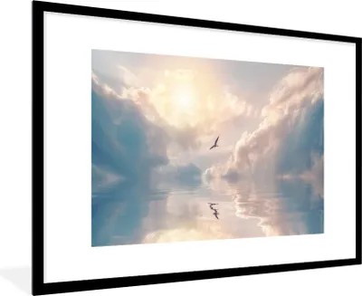 Produktbild von MuchoWow® Gerahmtes Poster Vogel - Meer - Sonne 90x60 cm - Poster mit Schwarzem Bilderrahmen Wandposter Rahmen Foto Bilder - Wanddekoration - Fotos