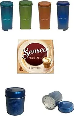 Produktbild von Kaffeepaddose 18 Pads -4er Set mit Padlifter + Schokostreuer blau + Cafe Latte