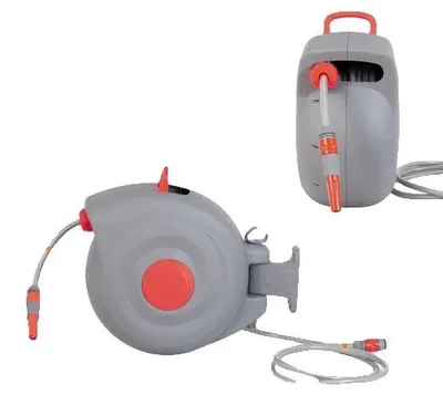 Produktbild von Garten-Schlauchaufroller, automatische Rückführung, 9-Muster Sprühdüse, 30m-Grau - Kunststoff-a
