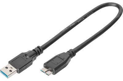 Produktbild von Digitus USB-A – Micro-B Anschlusskabel, 0,25m, 0,25 m, USB A, Micro-USB B, USB 3.2 Gen 1 (3.1 Gen 1), Männlich/Männlich, Schwarz