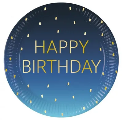 Produktbild von 8 Teller Happy Birthday blau & gold