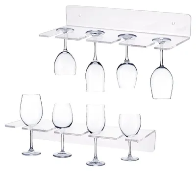 Acryl Weinglashalter 2er-Set, Wandmontage, 10,5x28x4,7 cm