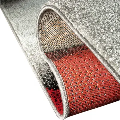 Produktbild von Designer Teppich Moderner Teppich Wohnzimmer Teppich Kurzflor Teppich mit Konturenschnitt Karo Muster Rot Grau Weiß Schwarz Größe - 160 x 230 cm